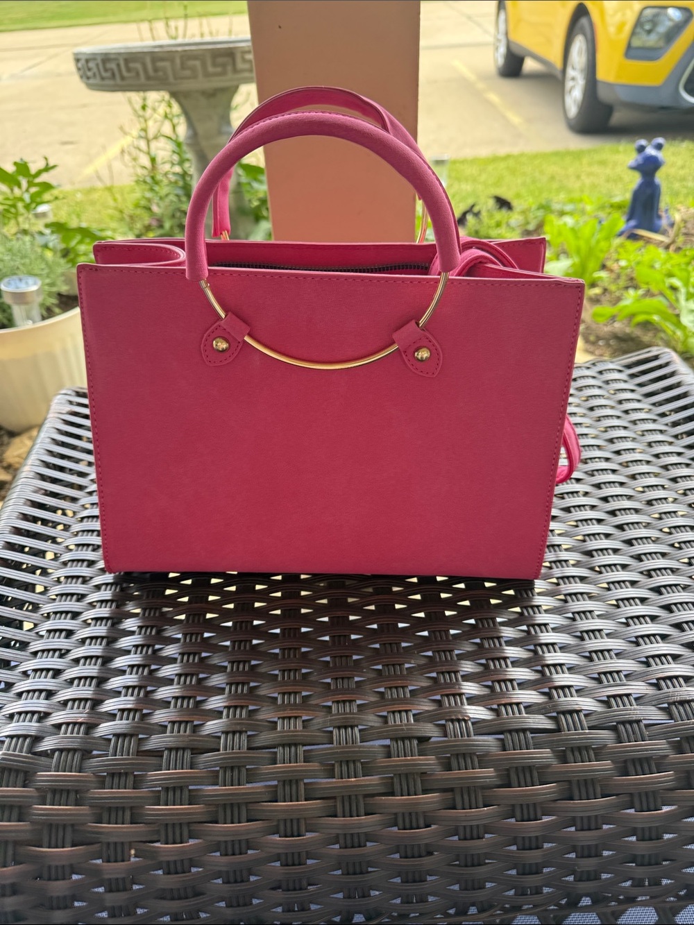 New York & Company Hot Pink Structured Satchel with Gold Accent